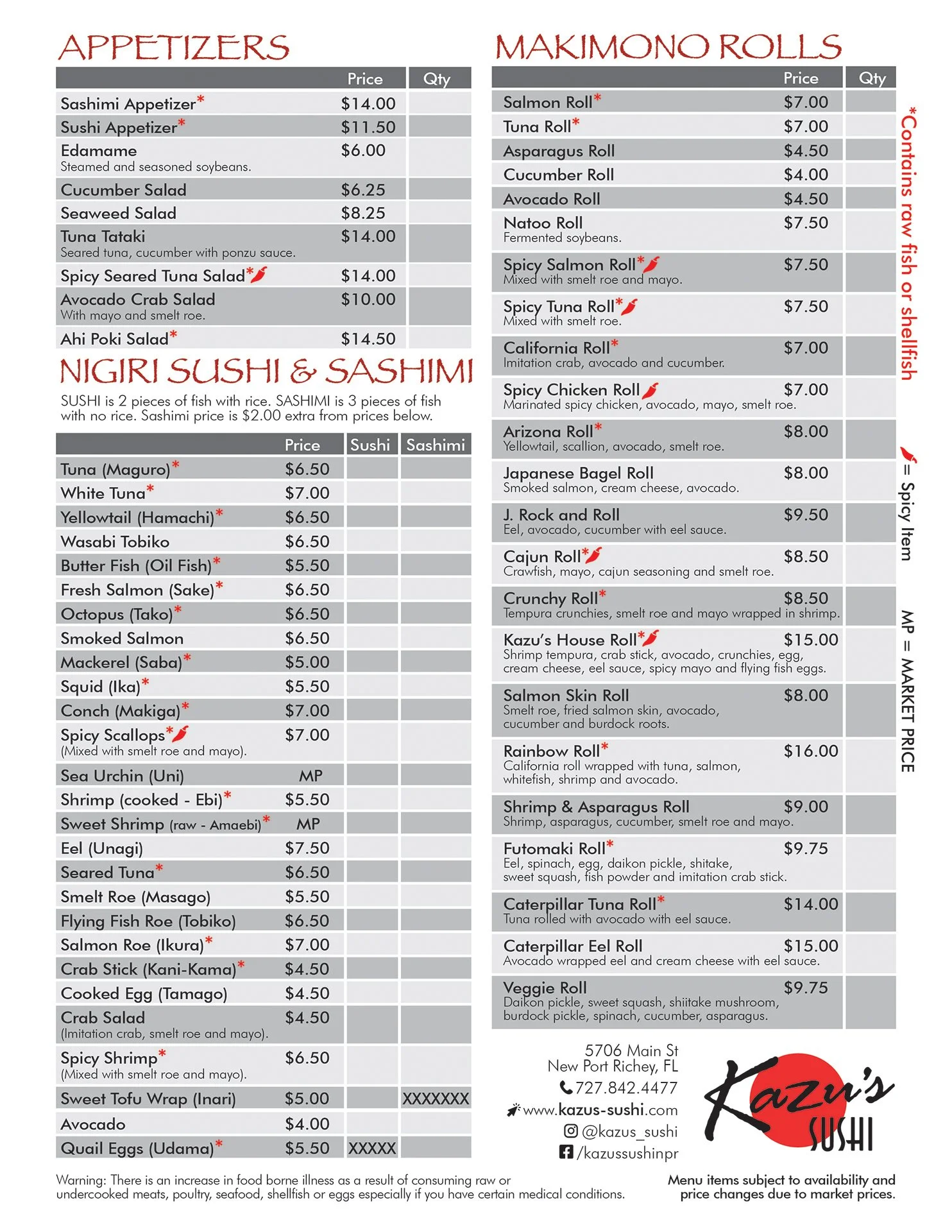 kazu sss Menu — Kazu's Sushi